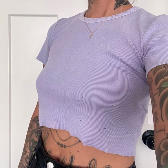 Fashion Nova Tops - Nova Vintage Lavender Distressed Crop Top Baby Tee